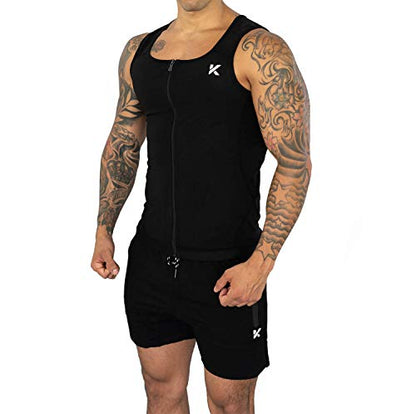 Kewlioo Men's Heat Trapping Zipper Sweat Enhancing Vest - Sauna Suit Shirt Compression Vest Shapewear Top for Gym Exercise - color: Black, size: Large-X-Large