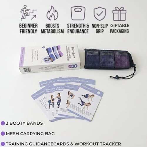 Premium Fabric Resistance Bands, 3 Levels, Non-Slip Booty Bands | Includes guidance cards, workout tracker and carry bag for glutes, thighs, hips, butt, home and gym training.