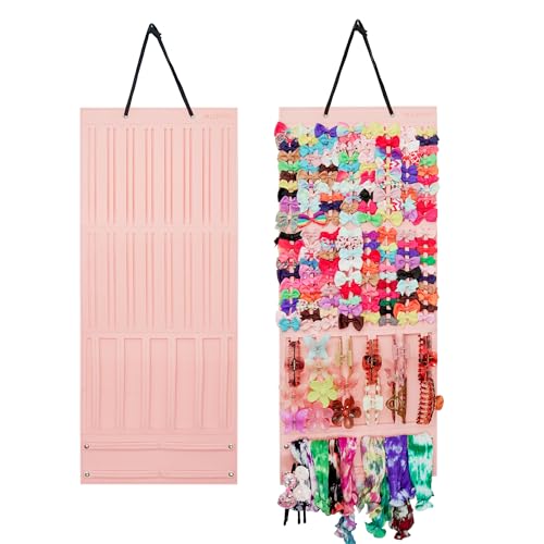Hair Bow Organizer for Girls, Baby Hair Clips Holder Wall Hanging, Large Felt Bow Storage Display for Girls Hair Bows & Claw Clips, Ribbons, Headbands – Nursery Room Decor (Pink) - color: Pink