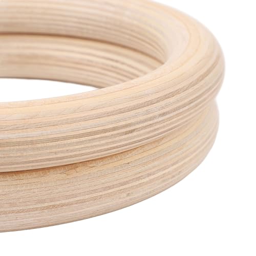 Wooden Gymnastics Rings | Birch Pull Up Rings for Strength Training/Bodyweight Workout/Outdoor Gym | Adjustable Straps with Metal Buckles, 4.5m Length