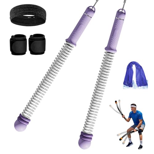 Adjustable Ropeless Battle Ropes Trainer, Ropeless Battle Ropes for Full Body Workout, Home Gym Strength Training, HIIT Cardio, Arm Toning and Fat Burning Exercise Equipment, Purple+W+T+Headhand - color: Purple+wristbands+towel+headhand