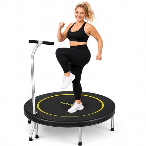 SkyBound Mini Rebounder Trampoline for Adults Foldable Fitness Rebounder with Adjustable T-Bar Handle - 40" Exercise Trampoline for Kids & Adults - Indoor Fitness Trampoline for Workout Trainer - style: Premium