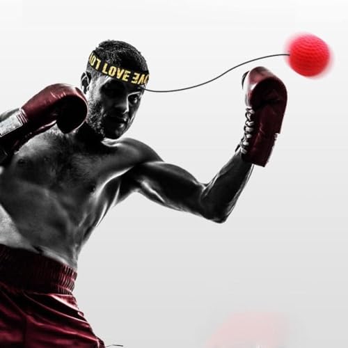 1Pc Red Boxing Reflex Ball,Boxing Equipment for Training at Home,Improve Reaction Speed and Hand Eye Coordination,Boxing Ball with Adjustable Elastic Head Band Speed and Agility,Sports Reaction Balls