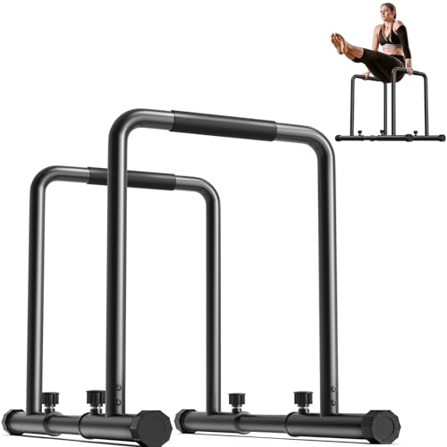 YOLEO Adjustable Dip Bar- 1100lbs Dip Station Portable Functional Fitness Bar with Safety Connector, Heavy Duty Dip Stand Body Press Bar Parallette Exercise Bar Workout Equalizer for Calisthenics