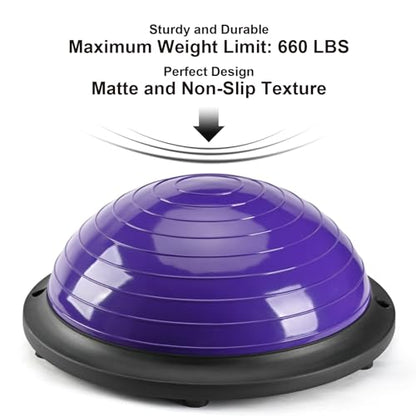 Half Balance Ball Trainer, Half Yoga Exercise Ball with Resistance Bands and Foot Pump, Balance Trainer for Stability Training, Strength Exercise Fitness, Home Gym Workout Equipment - color: Purple