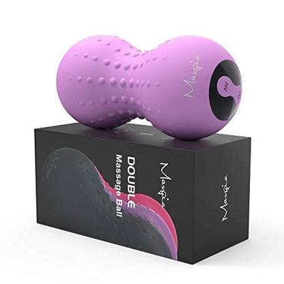 Heating Vibrating Peanut Massage Ball - 5 Intensity Levels & 1 Heat Mode - Foam Roller Double Lacrosse Ball - Deep Tissue Trigger Point Therapy - Handheld, Mobility, Rechargeable (Purple)