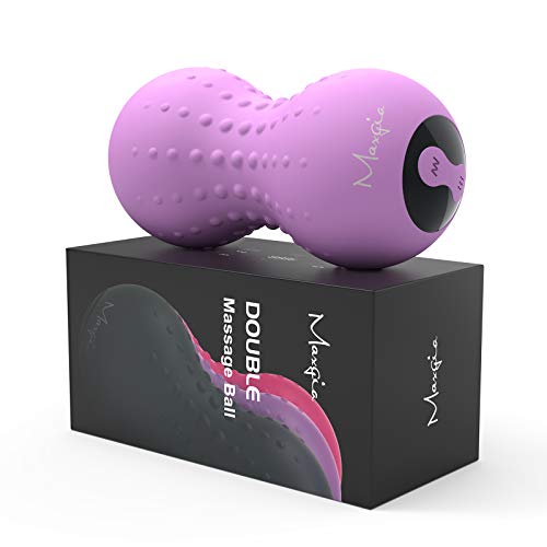 Heating Vibrating Peanut Massage Ball - 5 Intensity Levels & 1 Heat Mode - Foam Roller Double Lacrosse Ball - Deep Tissue Trigger Point Therapy - Handheld, Mobility, Rechargeable (Purple)