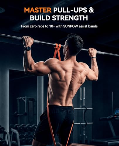 SUNPOW Pull Up Assistance Bands, Set of 5 Heavy Duty Resistance Bands for Men & Women, Natural Latex Exercise Bands for Pull-Up Progression, Home Workout, Strength Training, Mobility & Stretching