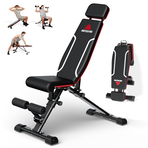 Folding Weight Bench, 880LB Foldable Workout Bench with Extended Headrest for Bench Press Workout Training, Incline Decline Bench