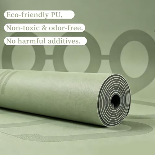 U&M Professional Non Slip PU Yoga Mat with Carrying Strap & Alignment Line, 72"x27" Extra Wide 0.2" Thick Exercise Mat for Home Gym | Sweatproof High Density | Anti-tear | Textured Surface | Natural Rubber Bottom Workout Mat for Women & Men Yoga Pilates F