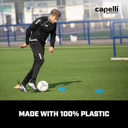 Capelli Sport Training Cones, Set of 10 Agility and Practice Drills Equipment with Carry Strap for Soccer, Football, Baseball, and Basketball, Blue