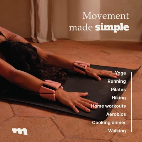 Movido Wrist and Ankle Weights | 1 lb each (2 per set) | Adjustable Workout Weights for Women and Men | Perfect for Yoga, Walking, Pilates, Hiking, Aerobics, Movement - color: Blush