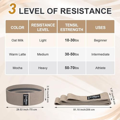 6 Pcs Fabric Resistance Bands for Working Out, Non-Slip Exercise Bands for Women and Men, 3 Levels Long & Short Booty Elastic Band with Door Anchor for Home Pilates Stretching
