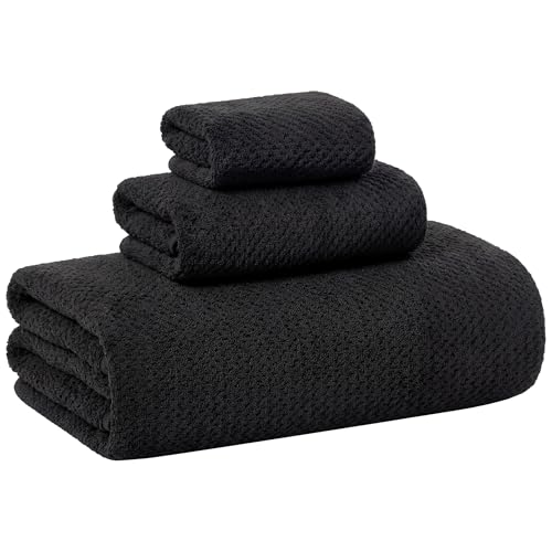 Large Bath Towels Set 3 Piece, 1 Bathroom Towel 30x60 Inches, 1 Hand Towel, 1 Washcloth, Soft Absorbent Quick Dry Microfiber Towel for Bathroom Beach Pool Gym Spa, Black - color: 06: Black, size: Towels Set-Pack of 3