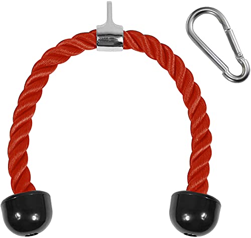 Yes4All Deluxe Tricep Rope Cable Attachment, 27 & 36 inch with 4 Colors, Exercise Machine Attachments Pulley System Gym Pull Down Rope with Carabiner - color: E. 36" Red