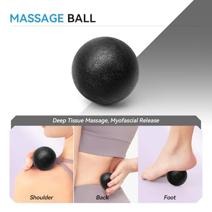 5 in 1 Foam Roller Set, High Density Fitness Exercise Foam Roller for Deep Tissue Muscle Massage, Massage Roller, Massage Ball, Resistance Band, for Whole Body(Black) - color: Black