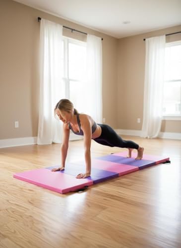 Folding Gymnastics Mat, 6x2 Ft(Four-fold) / 6.2x2.6 Ft(Five-fold)-Thick Portable Exercise and Tumbling Pad for Home Gym/Pilates/Aerobics and Martial Arts Training