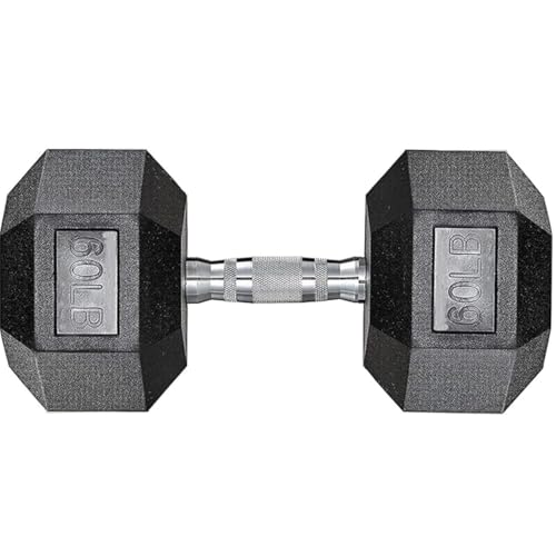 LIFERUN Single Dumbbell Rubber Coated Cast Iron Hex Black Dumbbell Free Weights, 30-85lb
