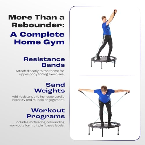 Maximus PRO Folding Rebounder Fitness Trampoline | Voted #1 Indoor Mini Exercise Trampoline for Adults with Bar | Best Home Gym for Fitness & Lose Weight | Free Storage Bag, Resistance Bands, Awesome