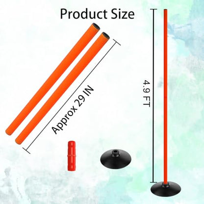 TNZMART 4.9FT Training Agility Poles Detachable Soccer Training Sticks Multi-Purpose Slalom Boundary Poles with Rubber Bases