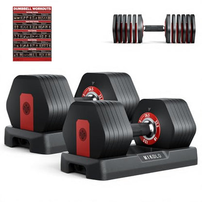 Mikolo Hex Cageless Adjustable Dumbbell Set of 2, 26.5lbs Pair Weights Dumbbell Set with Storage Box, 6-in-1 Adjustable Weights with Anti-slip Grip, Weight Set For Home Gym Suit both Men and Women