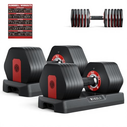 Mikolo Hex Cageless Adjustable Dumbbell Set of 2, 26.5lbs Pair Weights Dumbbell Set with Storage Box, 6-in-1 Adjustable Weights with Anti-slip Grip, Weight Set For Home Gym Suit both Men and Women