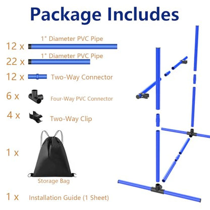 6 Weave Poles or 2 Hurdle Dog Agility Set, Indoor & Outdoor - color: Blue Weave Poles 6