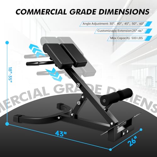 Hyper Back Extension Roman Chair 440LBS Angle & Height Adjustable Bench for Glutes, Hamstrings & Lower Back, Multi-Functional Foldable Full Body Workout for Home Gym