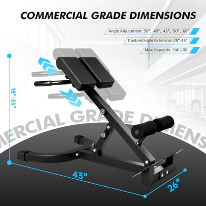 Hyper Back Extension Roman Chair 440LBS Angle & Height Adjustable Bench for Glutes, Hamstrings & Lower Back, Multi-Functional Foldable Full Body Workout for Home Gym