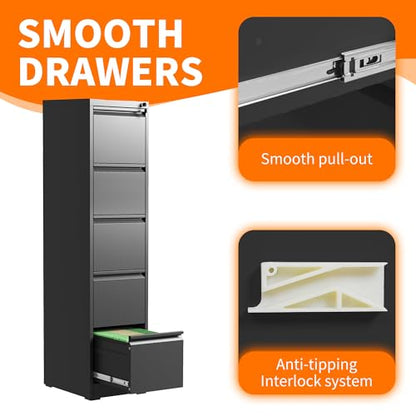 Metal File Cabinet with Drawer Heavy Duty Locking File Cabinets - color: Black, size: 64.2"H-5 drawers