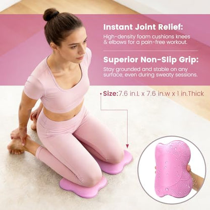 Foldable Yoga Mat and Blocks Set for Women with 2 Pack Yoga Blocks and Strap,Thin Non Slip Pilates Mat with Bag, Home Workout Equipment Essentials Starter Kit for Beginners Full Body Toning - color: Pink