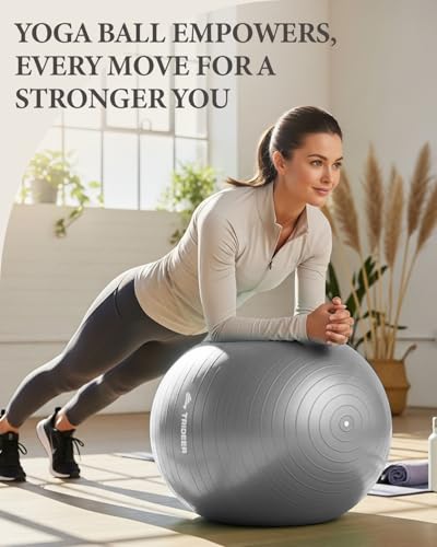 Trideer Exercise Ball, Stability Yoga Ball for Physical Therapy, Active Sitting, Pregnancy & Birth Labor Prep, Core Strength, Balance Training, Posture Improvement and Daily Stretching, 55/65/75cm