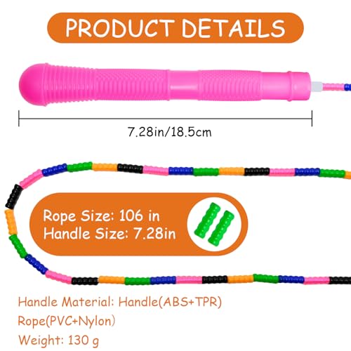 Beaded Jump Rope 1 Pack/2 Pack, ACEONE Segmented Skipping Rope for Kids Adults, Adjustable Tangle-Free Toddler Jumping Rope for Fitness Exercise Training - color: Rainbow Pink