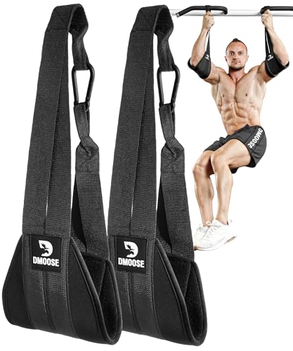 DMoose Fitness Hanging Ab Straps for Pull Up Bar & Core Strength Training - Soft Padded Exercise Straps for Ab Swing & Leg Raises, Hang Bar Strap with 2 Steel Carabiners - Abs Equipment for Home & Gym - color: Black