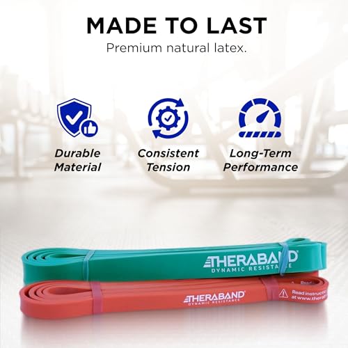 THERABAND High Resistance Band Set of 2, Light and Medium Elastic Super Bands for Full Body Workouts, Physical Therapy, Strength Training, Durable 41” Loop Exercise Bands, 15-25 lbs Resistance