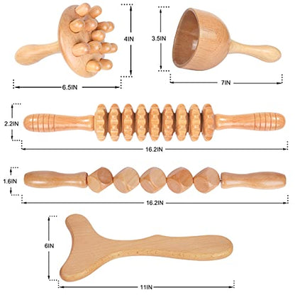Wood Therapy Massage Tools 5-in-1 Lymphatic Drainage Massager Maderoterapia Kit Wooden Massager Body Sculpting Tools for Muscle Pain Relief, Anti-Cellulite, Body Contouring and Shaping