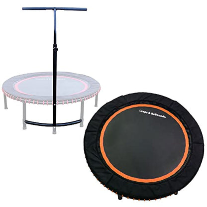 LEAPS & REBOUNDS 48" Adjustable Stability Bar Attachment with 48" Mini Fitness Trampoline and Home Gym Rebounder for Cardio Exercises, Orange
