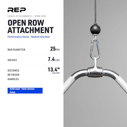 REP Fitness LAT Pulldown and Low Row Cable Machine Attachments and Functional Trainer Attachments – Curl Bar, D-Handle, Ankle Cuff, Tricep Rope, Sports Handle, Straight Bar, Row, Chinning Triangle - style: Open Rowing Attachment