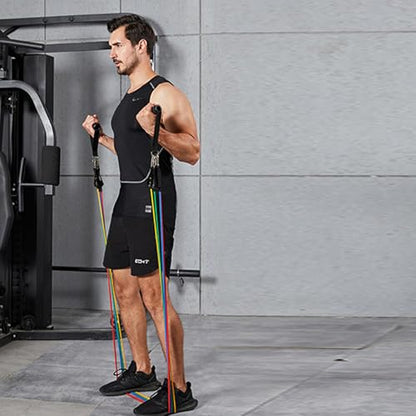 Workout Resistance Bands 150lb Exercise Stretching Men Women Pilates Training Band with Handle 5 Strength Level for Physical Therapy, Yoga, Pilates, Door Anchor, Storage Pouch