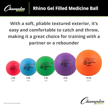 Champion Sports Rhino Gel Filled Medicine Ball – Durable, Soft Grip Weighted Ball for Strength, Cardio, & Rebounder Training – Multiple Weights for Home Gym & Fitness - style: 2 LB Medicine Ball (Red)