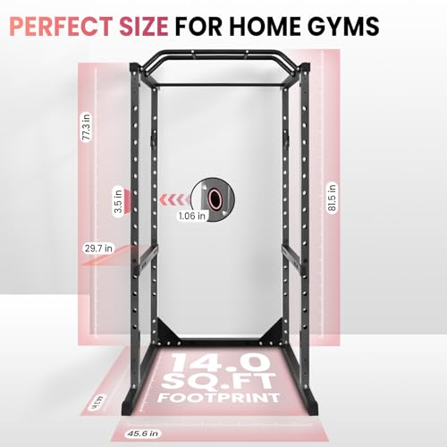 1200 LBS Power Rack Home Gym, 44.3'' x 45.6'' x 81.5'' Versatile Power Cage, Squat Rack with More Training Accessories, Multi-Grip Pull-Up Bar, Adjustable Safety Bars for Home Gyms (Black)