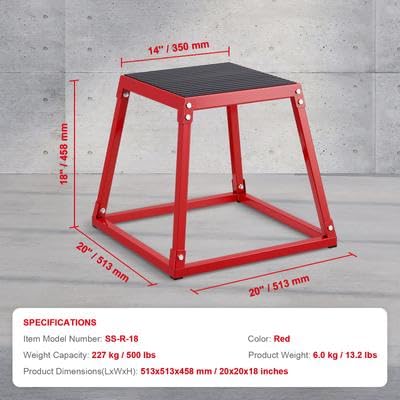 Happybuy 18" Plyometric Jump Box, Steel Plyo Box, Agility Platform, Anti-Slip Exercise Step Up Box for Home Gym Training, Conditioning, Strength, Red