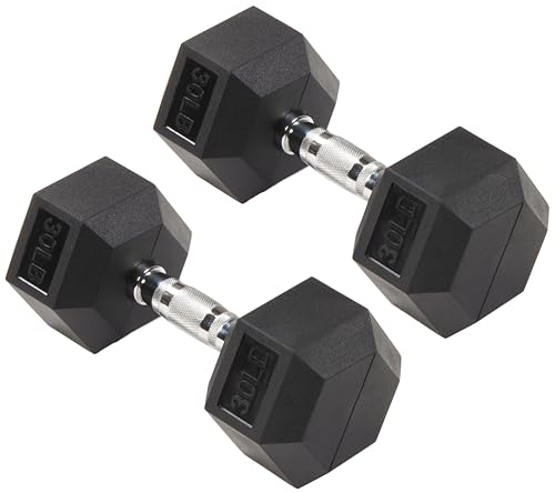 Signature Fitness Rubber Coated Hex Dumbbells Hand Weights for Exercises and Fitness Home Gym, 5-50 lbs, Pairs - style: 30 lbs Pair