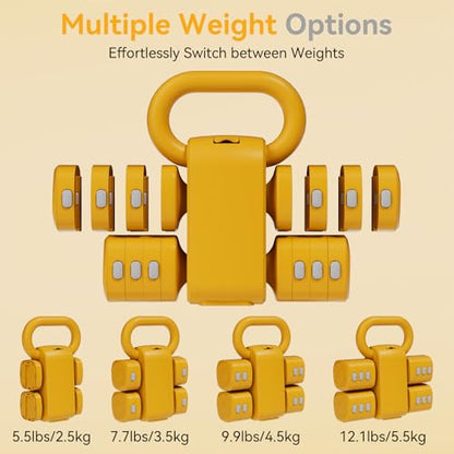 Yellow Dumbbell Set for Women - Adjustable Kettlebell Weights Set, 4-in-1 Hand Weights (2.2-12.1lbs) | Free Weights Dumbbells Set for Home Exercise & Fitness (Yellow Dumbbell)