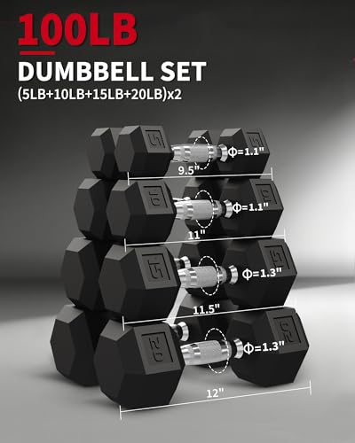 Superior Hex Dumbbell Set of 2 5- Rubber Encased Cast Iron Hand Weights