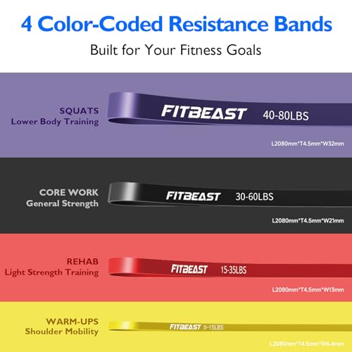 FitBeast Resistance Bands Set, Pull Up Assist Bands for Strength Training, Pilates, Yoga, Powerlifting, Stretching, Mobility Exercises, Muscle Toning, Full Body Workout