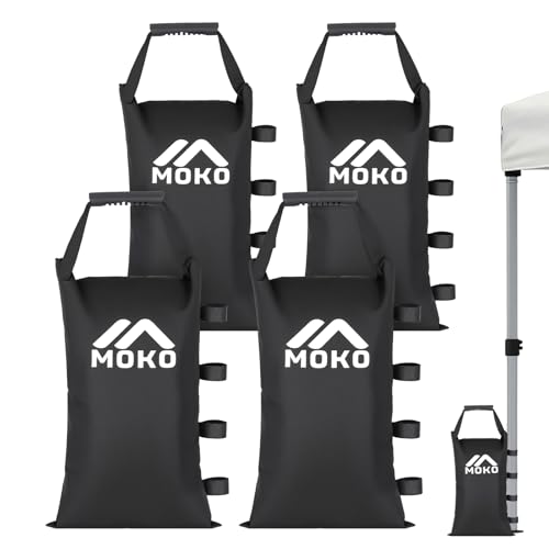 MoKo 120 LBS Zipper Top Sand Bags for Canopy Legs (Set of 4, Without Sand), Windproof Weight Bags with Silicone Handle for Gazebo Leg, Pop Up Canopy Tent Weights, Sandbags for Weight, Black