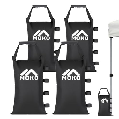MoKo 120 LBS Zipper Top Sand Bags for Canopy Legs (Set of 4, Without Sand), Windproof Weight Bags with Silicone Handle for Gazebo Leg, Pop Up Canopy Tent Weights, Sandbags for Weight, Black