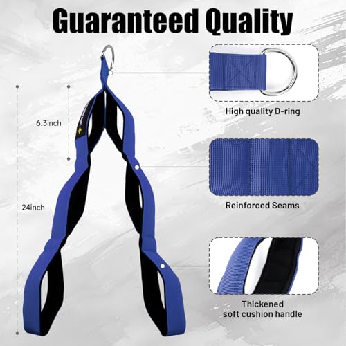 MANUEKLEAR 3 Grip Lengths in 1 Tricep Rope Cable Attachment with Ergonomic Handles, Greater ROM for Tricep Push Down Attachment Professional Gym Rope for Overhead Extension - color: Blue
