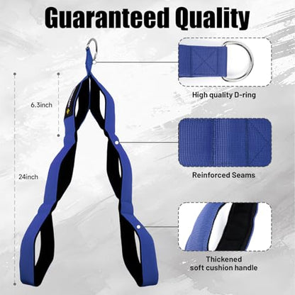 MANUEKLEAR 3 Grip Lengths in 1 Tricep Rope Cable Attachment with Ergonomic Handles, Greater ROM for Tricep Push Down Attachment Professional Gym Rope for Overhead Extension - color: Blue